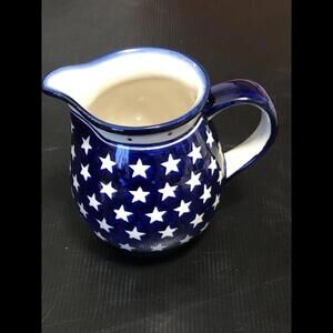 Boleslawiec Polish Pottery Summer Pitcher Jug Stars Stripes Americana Bubbles
